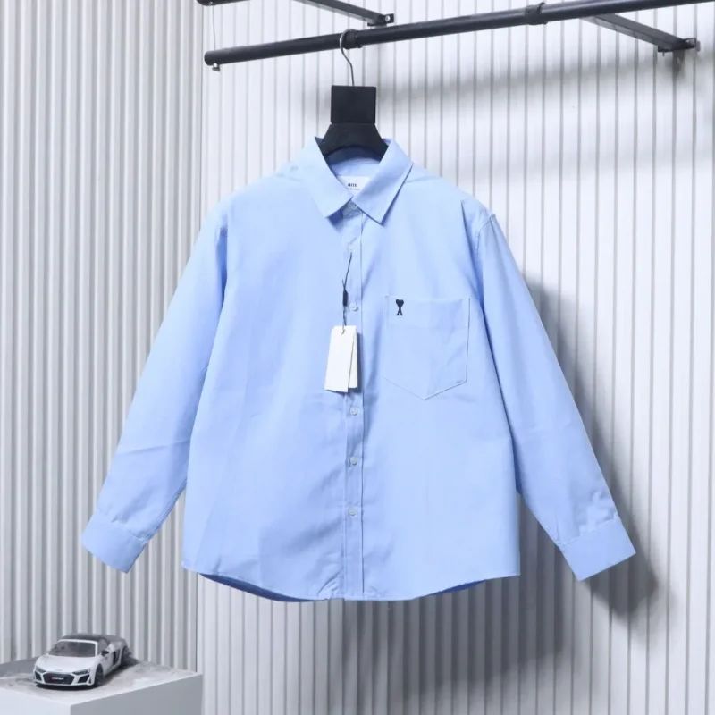 AMI Heart Pocket Oxford Long Sleeve Shirt