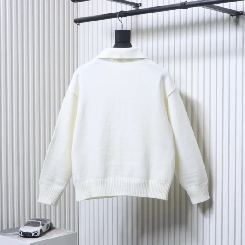 Back View AMI Large Heart Jacquard Polo Sweater