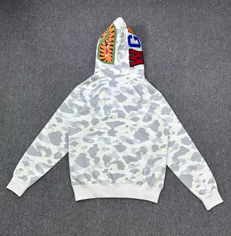 Back BAPE SS26 Glow-in-the-Dark Camo Shark Hoodie