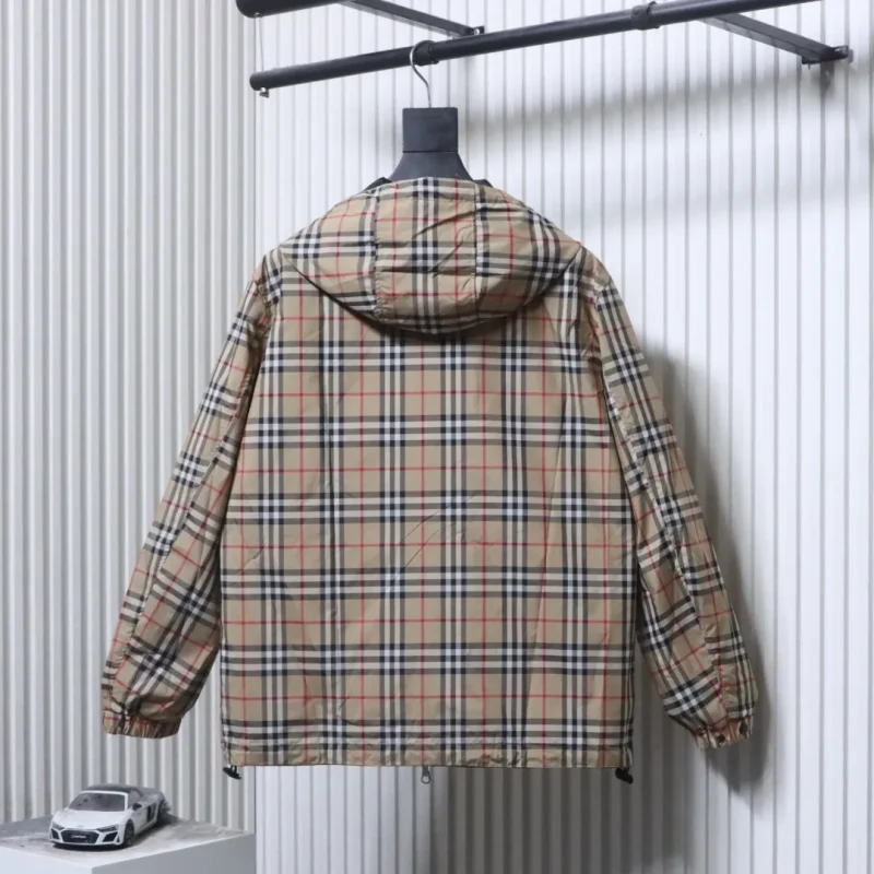 Back View BBR Small Check Reversible Hooded Jacket