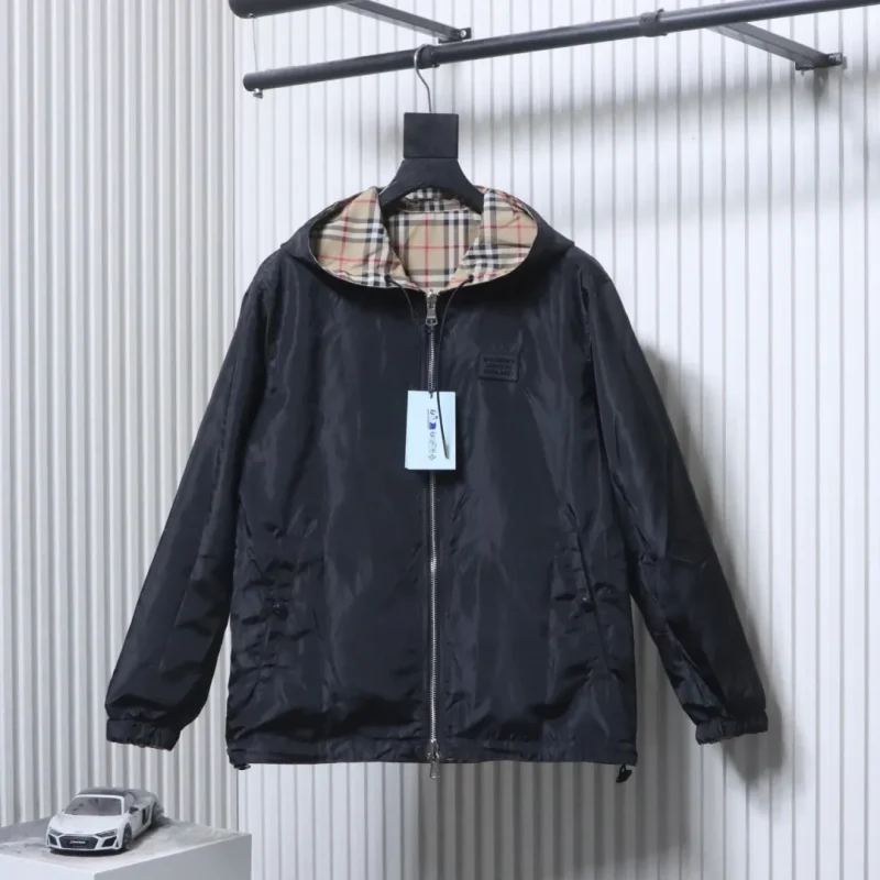 Reverse Black BBR Small Check Reversible Hooded Jacket