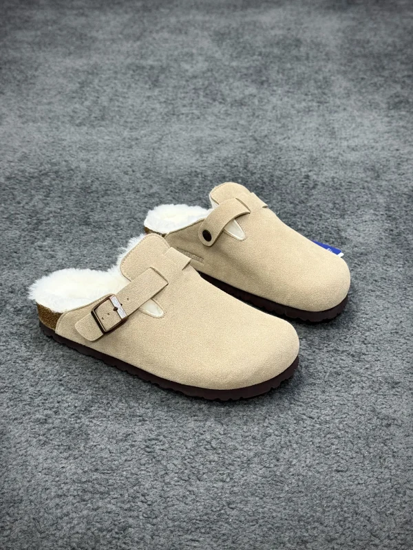 BK Boston "Antique White" Shearling-Lined Suede Leather Clogs