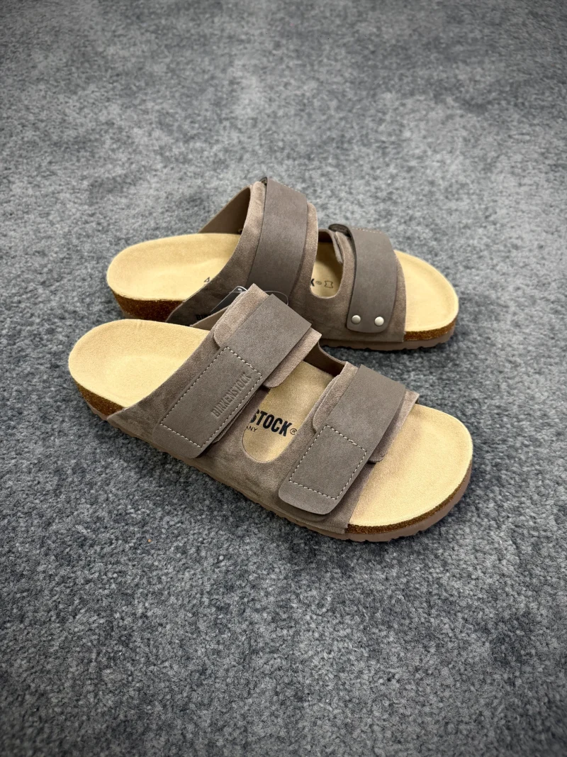 BK Uji Taupe Suede Double-Strap Sandals Angeled View