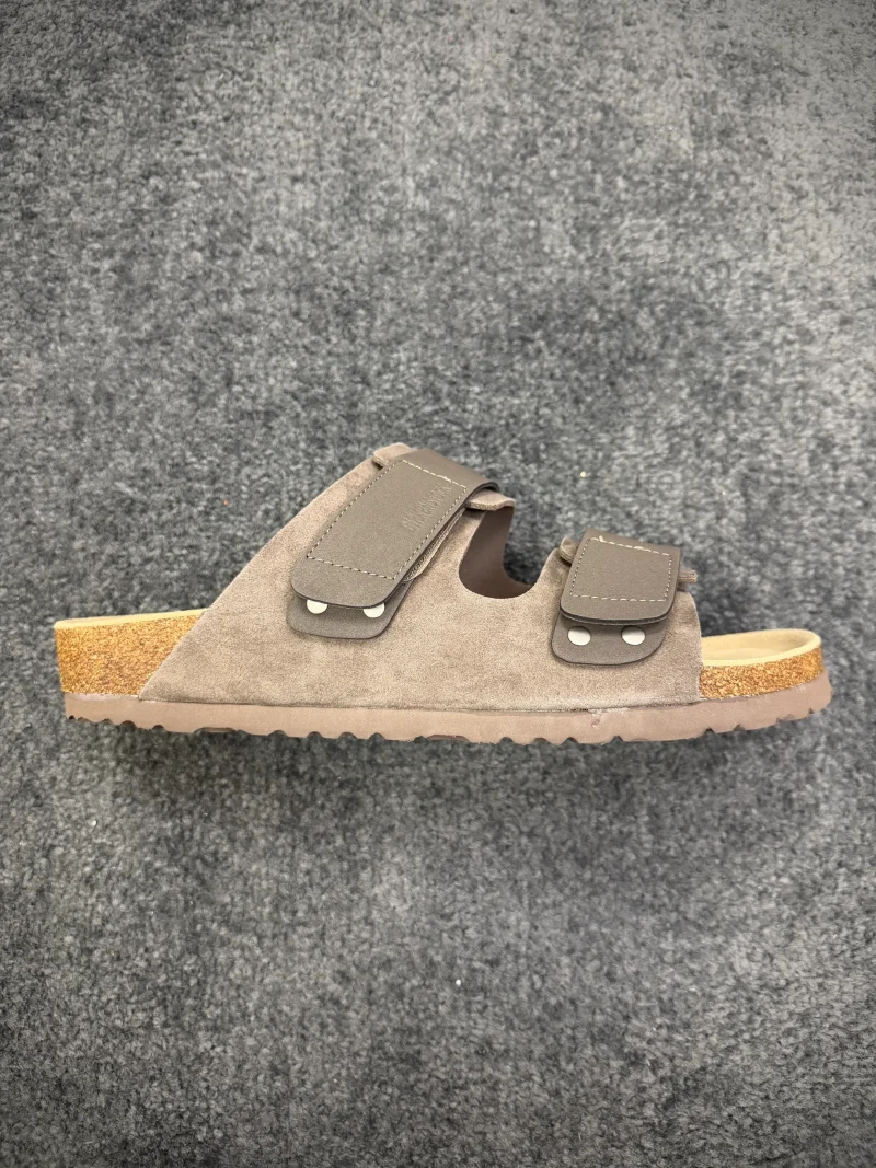 BK Uji Taupe Suede Double-Strap Sandals Right Side View