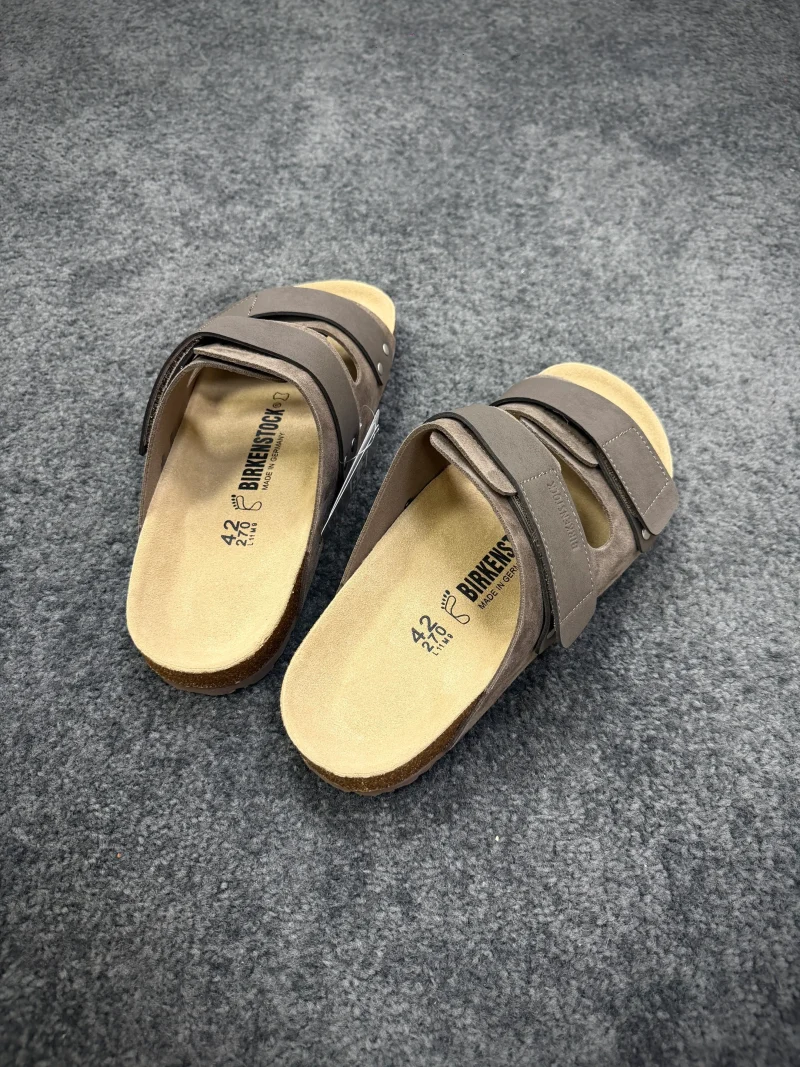 BK Uji Taupe Suede Double-Strap Sandals Angeled View