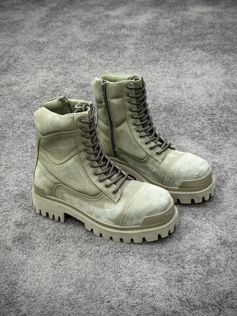 BLCG Army Green Distressed Strike 20mm Canvas Combat Boots Angeled View