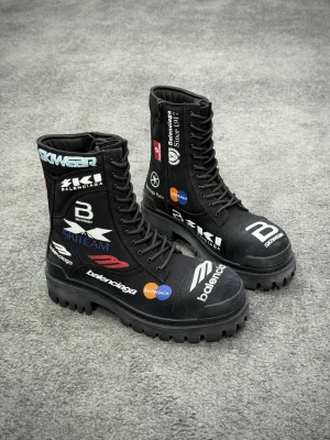 BLCG Black Logo-Print Strike 20mm Canvas Combat Boots Angeled View