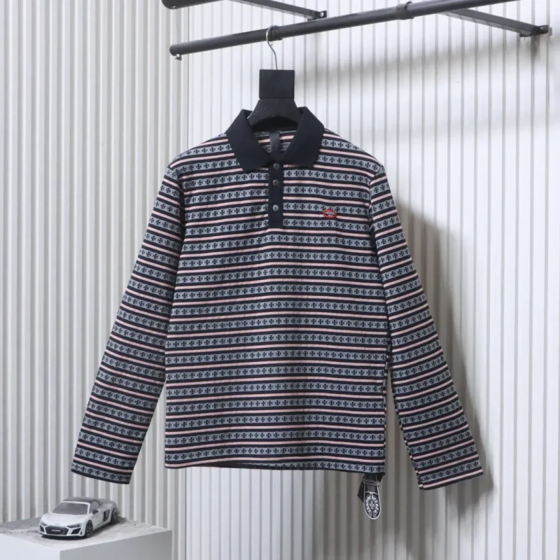 CH 25FW Horseshoe Striped Long-Sleeve Polo Shirt