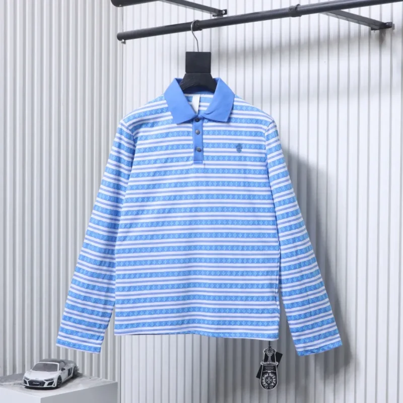 CH 25FW Horseshoe Striped Long-Sleeve Polo Shirt
