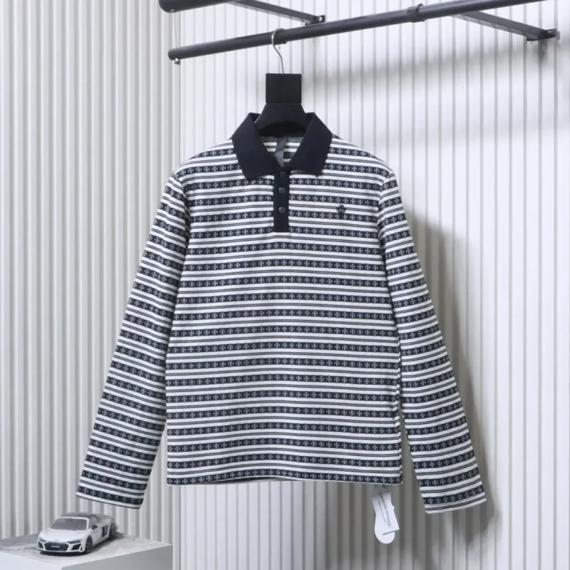 CH 25FW Horseshoe Striped Long-Sleeve Polo Shirt