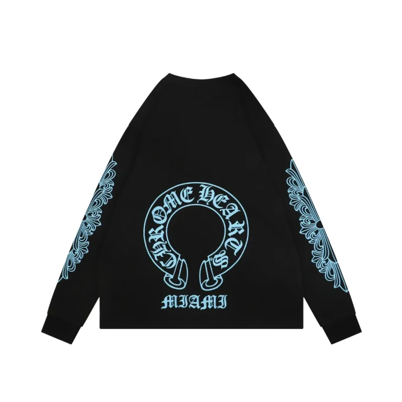 Back CH Black and Blue Sanskrit Scroll Cross-Strap Long-Sleeve Shirt