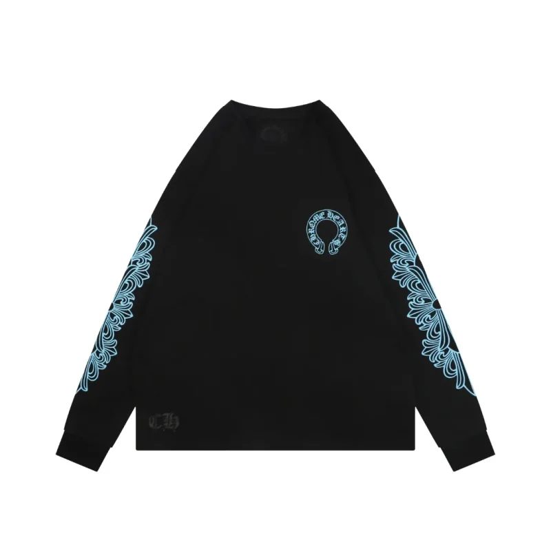 CH Black and Blue Sanskrit Scroll Cross-Strap Long-Sleeve Shirt