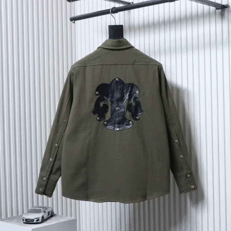Back CH Checkered Sword Zipper Oversized Denim Shirt