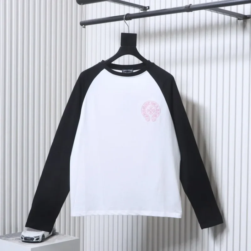 CH Embroidered Horseshoe Patchwork Long-Sleeve Shirt