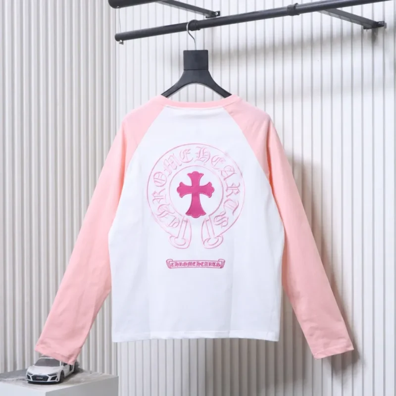 Back CH Embroidered Horseshoe Patchwork Long-Sleeve Shirt