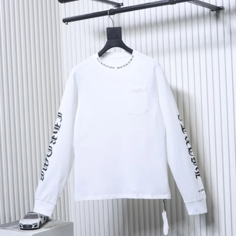 CH White Sanskrit Letter Pocket Long-Sleeve Shirt