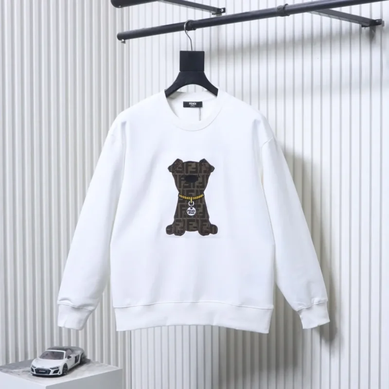 FF Embroidered Pet Dog F Logo Cotton Crewneck Sweatshirt