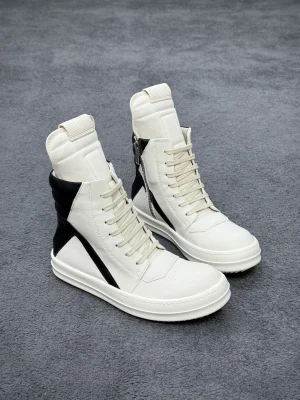 R 0wens Milk Black Geobasket Leather High-Top Sneakers Angeled View