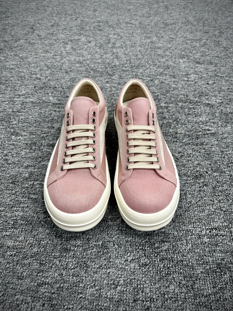 R Owens DRKSHDW Pink Distressed Canvas Low-Top Sneakers