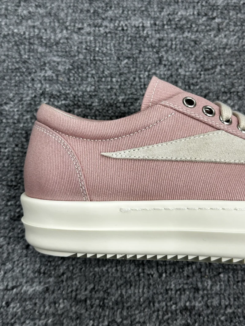 Half View R Owens DRKSHDW Pink Distressed Canvas Low-Top Sneakers