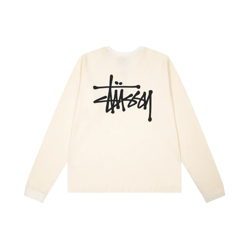 Back Stussy Fall Logo Waffle Knit Raglan Long-Sleeve Shirt