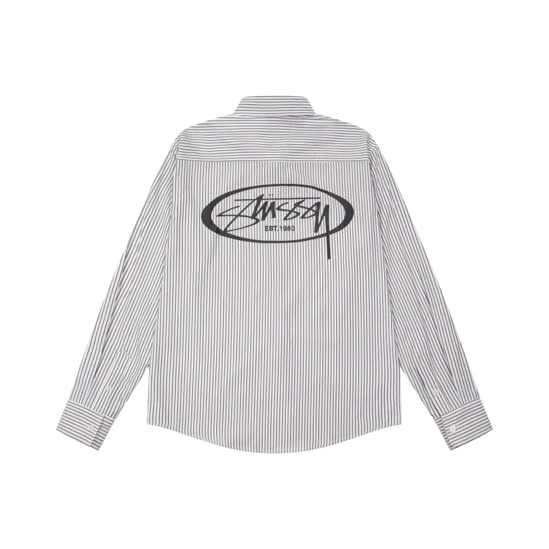 Back Stussy Standard Logo Striped Cotton Long-Sleeve Shirt