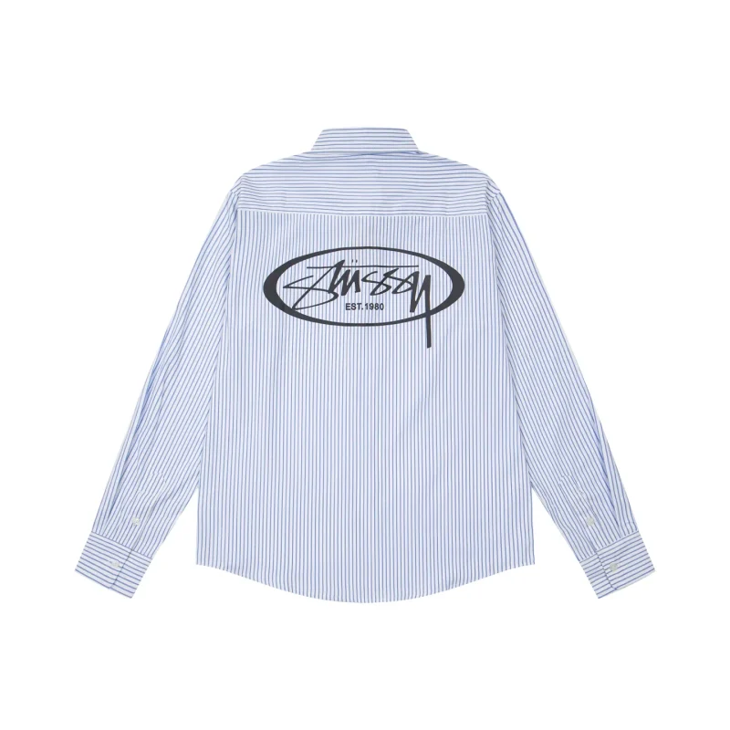 Back Stussy Standard Logo Striped Cotton Long-Sleeve Shirt