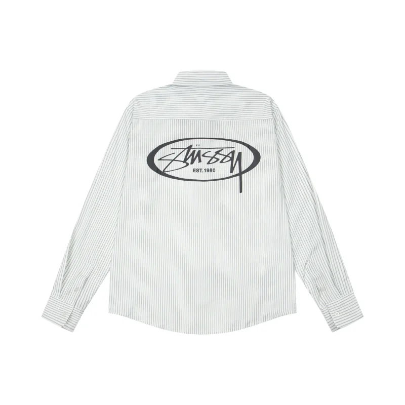 Back Stussy Standard Logo Striped Cotton Long-Sleeve Shirt