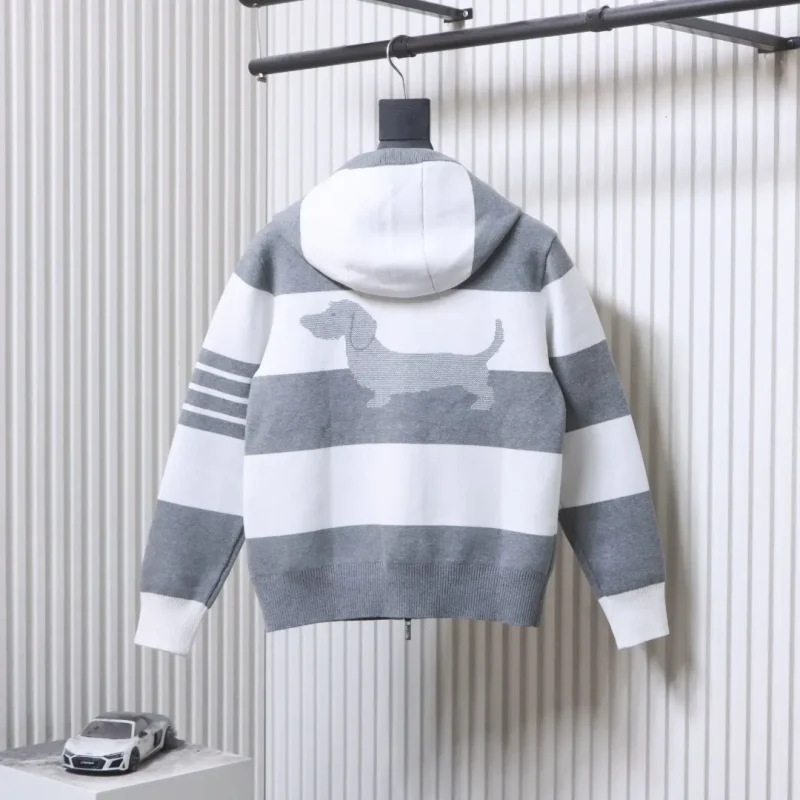 Back TB Wide-Stripe Puppy Knit Hooded Cardigan
