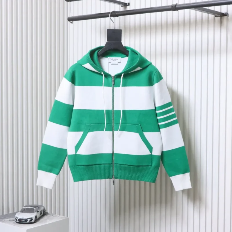 TB Wide-Stripe Puppy Knit Hooded Cardigan