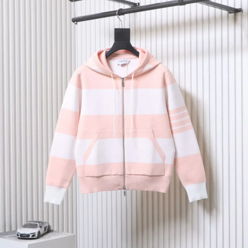 TB Wide-Stripe Puppy Knit Hooded Cardigan