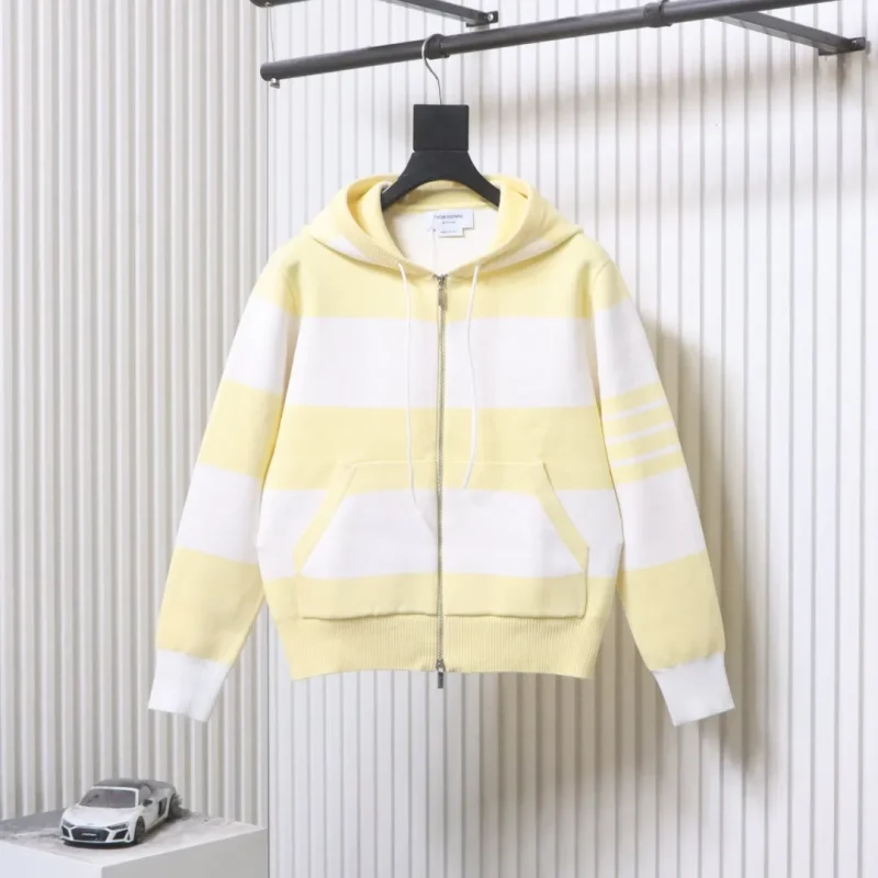 TB Wide-Stripe Puppy Knit Hooded Cardigan