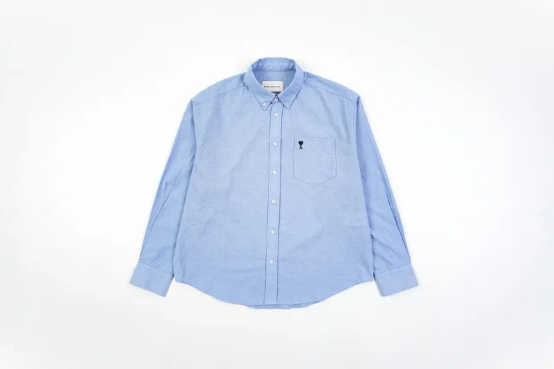 AMI Heart Embroidered Oxford Long Sleeve Shirt