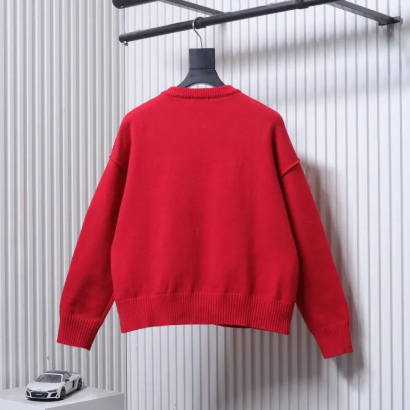 Back View AMI Heart Logo Pocket Cardigan Sweater