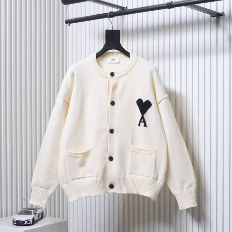 AMI Heart Logo Pocket Cardigan Sweater