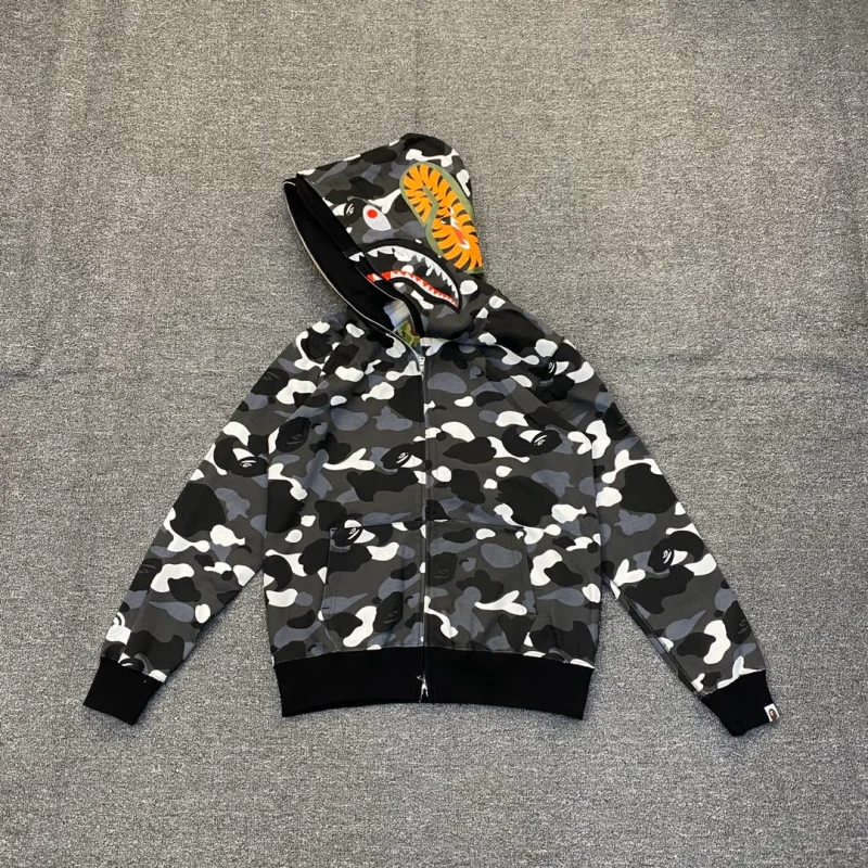 BAPE Camo Double Shark Glow-in-the-Dark Zip-Up Hoodie