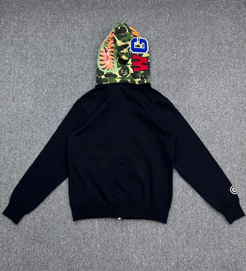 Back View BAPE Camo Patchwork Full-Zip Shark Hoodie