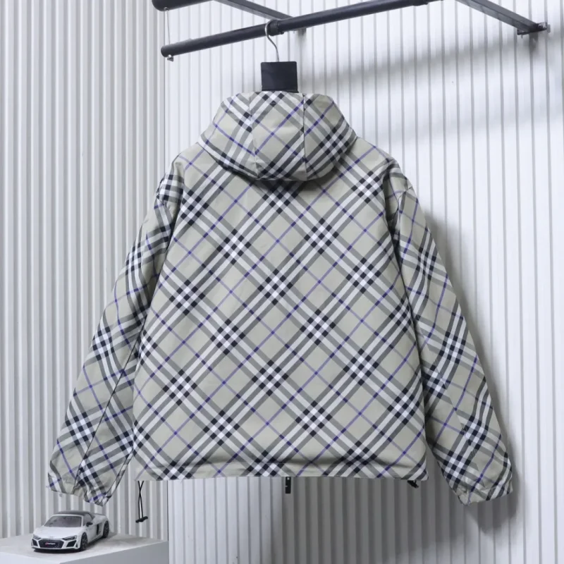 Back View BBR Check Horse Appliqué Reversible Hooded Jacket