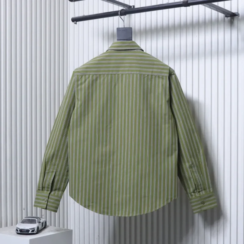 Back View BBR Horse Embroidered Striped Long Sleeve Shirt