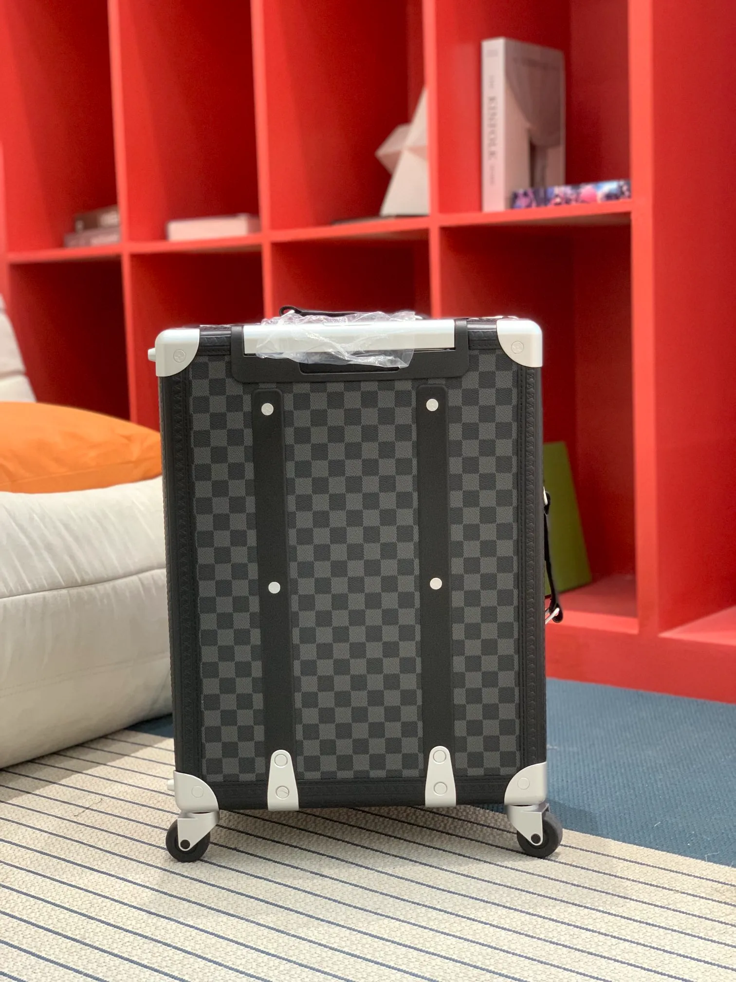 Black Damier Rolling Trunk Suitcase Back View