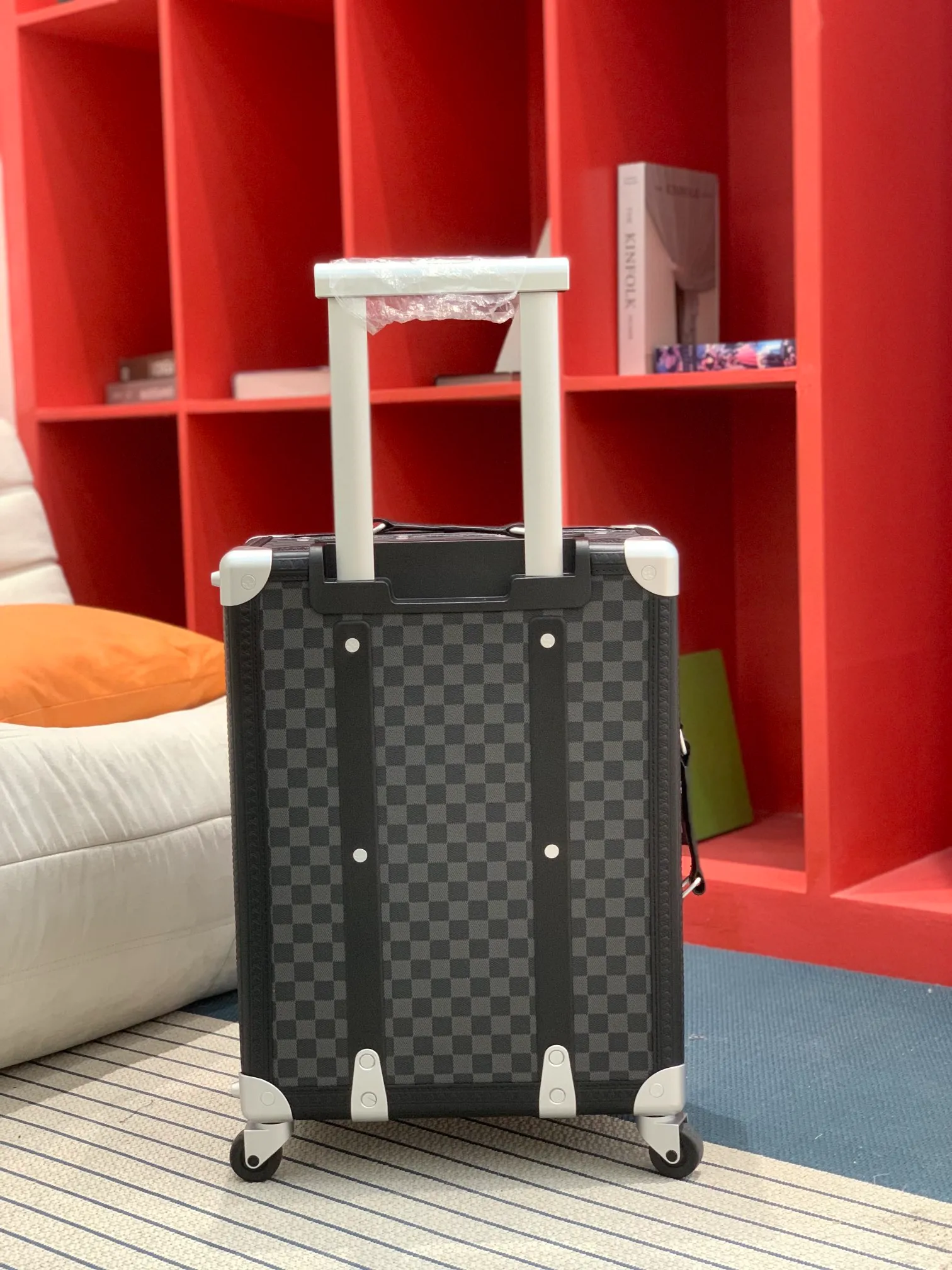 Black Damier Rolling Trunk Suitcase With Extended Handle