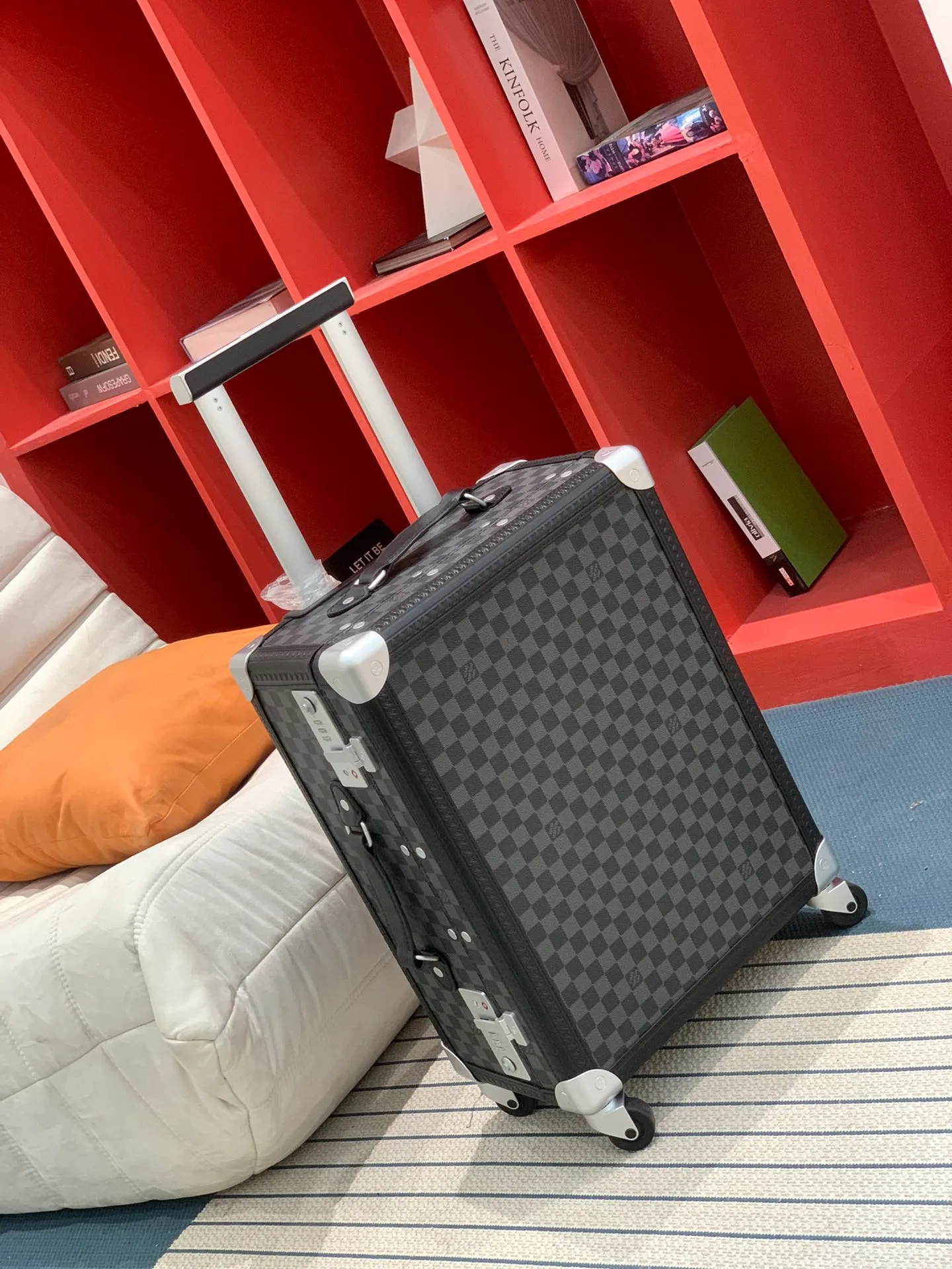 Black Damier Rolling Trunk Suitcase Three-Quarter View