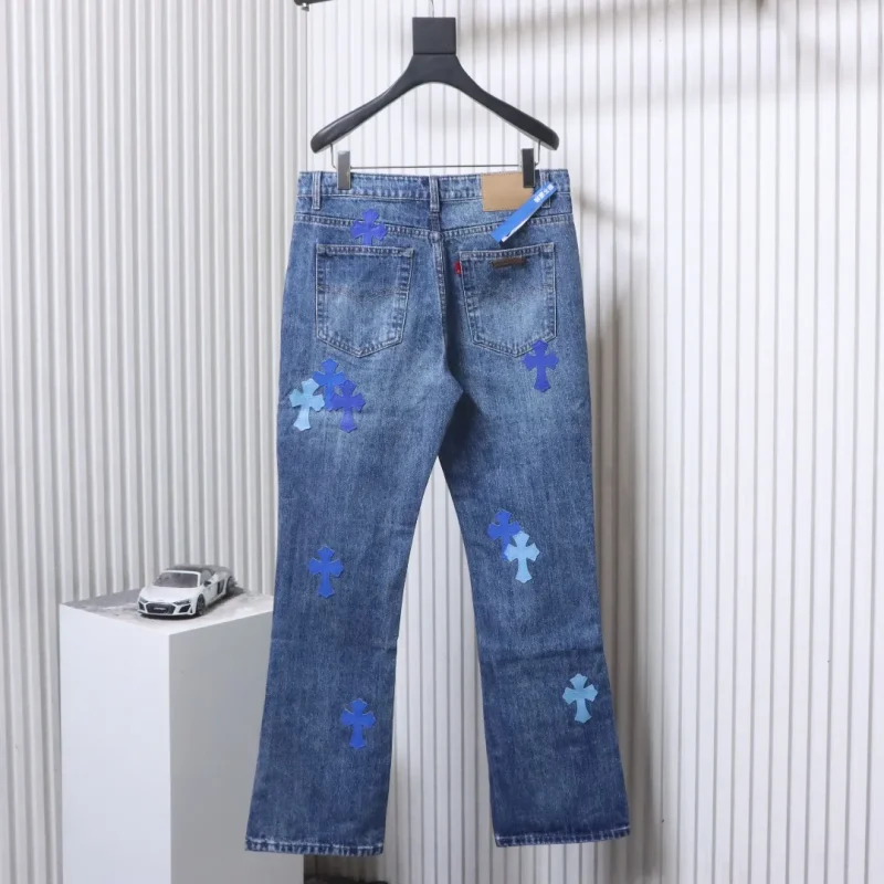 Back View CH Dark Blue Cross Patch Slightly Flared Jeans
