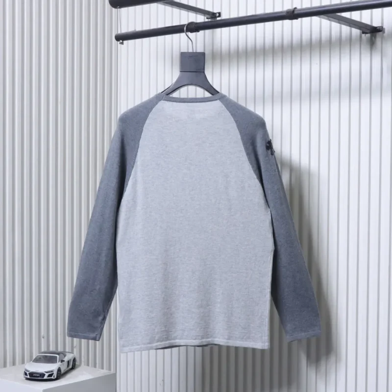 Back View CH Embroidered Silk Cotton Knit Long Sleeve Shirt