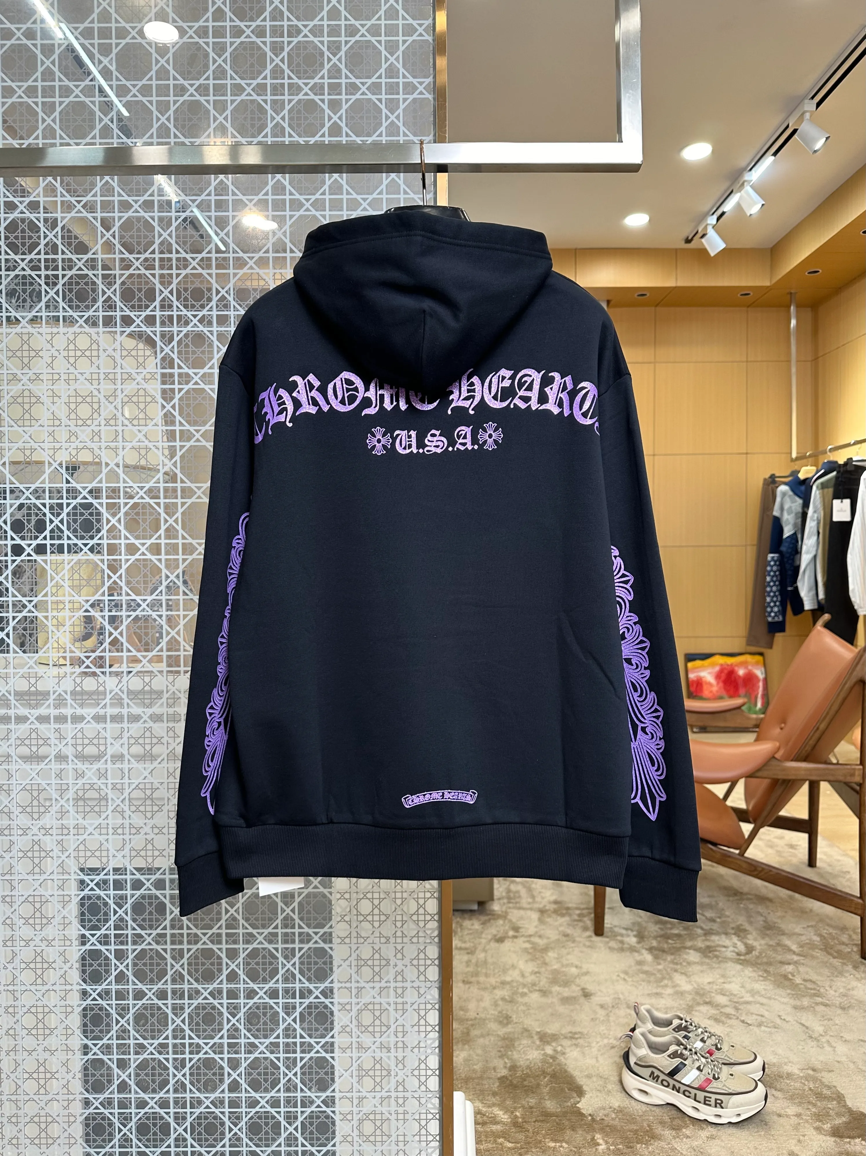 Back View CH Purple Glitter Gothic Print Hoodie