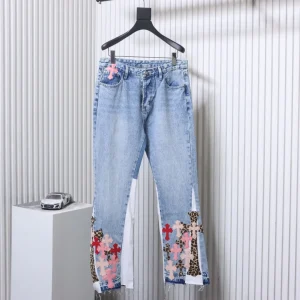 CH x GD Blue Patchwork Leather Flared Jeans