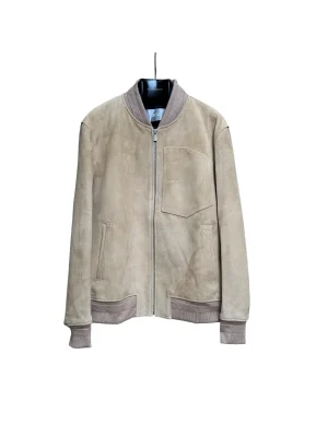 Embossed Logo Suede Baseball Jacket