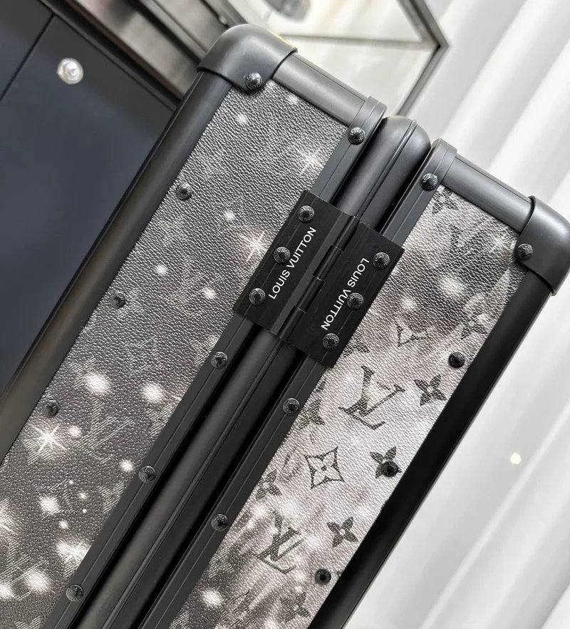 Galaxy monogram luggage frame and hinge detail