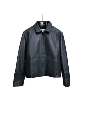 Lambskin Button-Up Leather Jacket