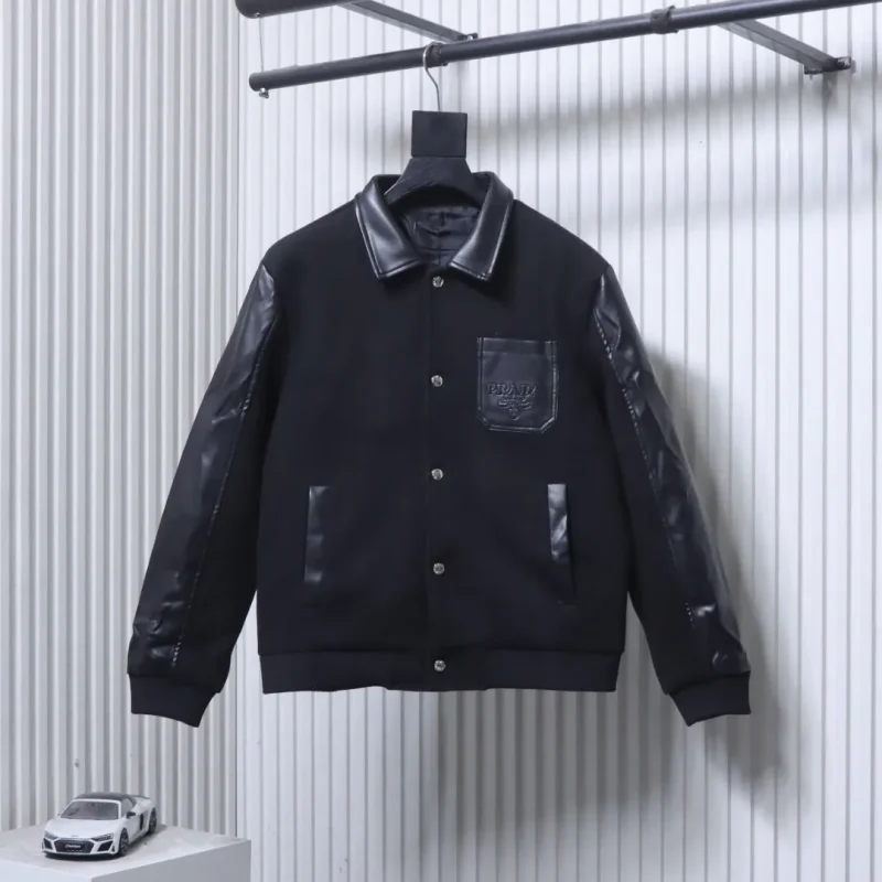 Leather Sleeve Pocket Baseball Jacket